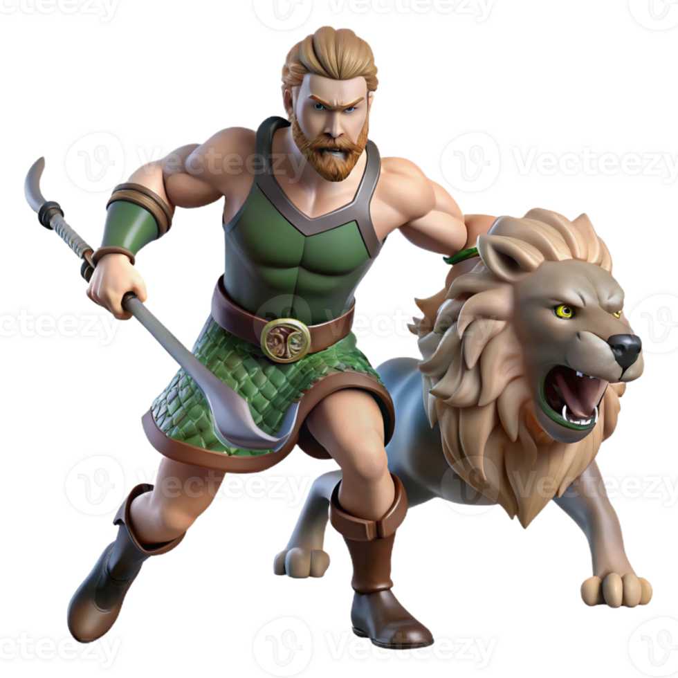 serene traditional Celtic Warrior Fights Mythical Beast original png