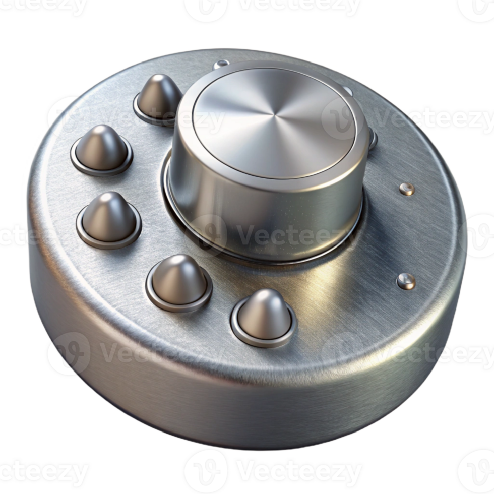 dramatic classic Audio Mixer Knob Silver Finish Element Transparent Background professional png
