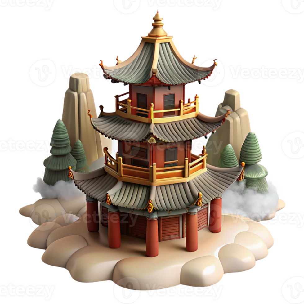 serene minimalist A Traditional Chinese Pagoda Surrounded By genuine png