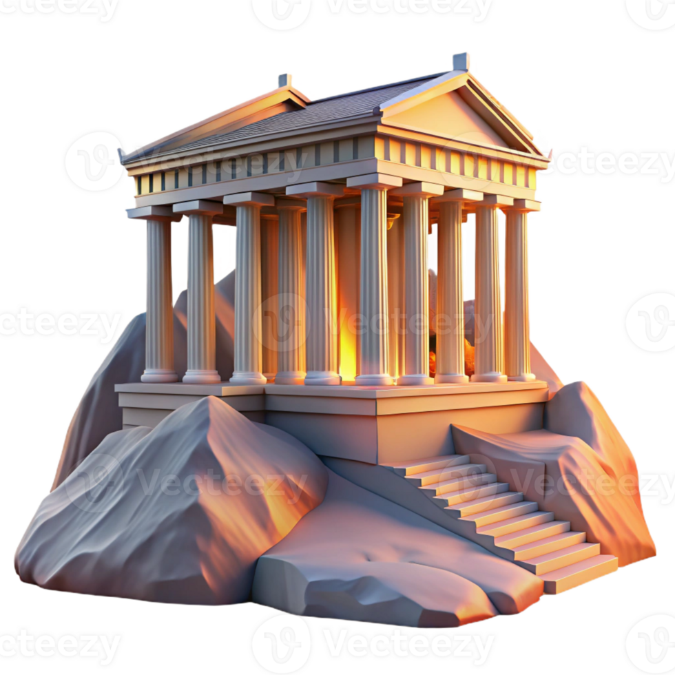 elegant vintage An Ancient Greek Temple Perched Atop a Mou original png