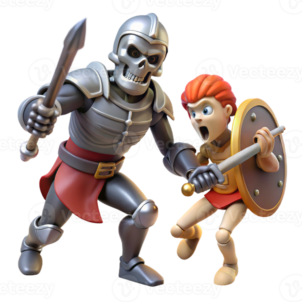 vibrant artistic A Courageous Knight Battling a Skeletal W authentic png