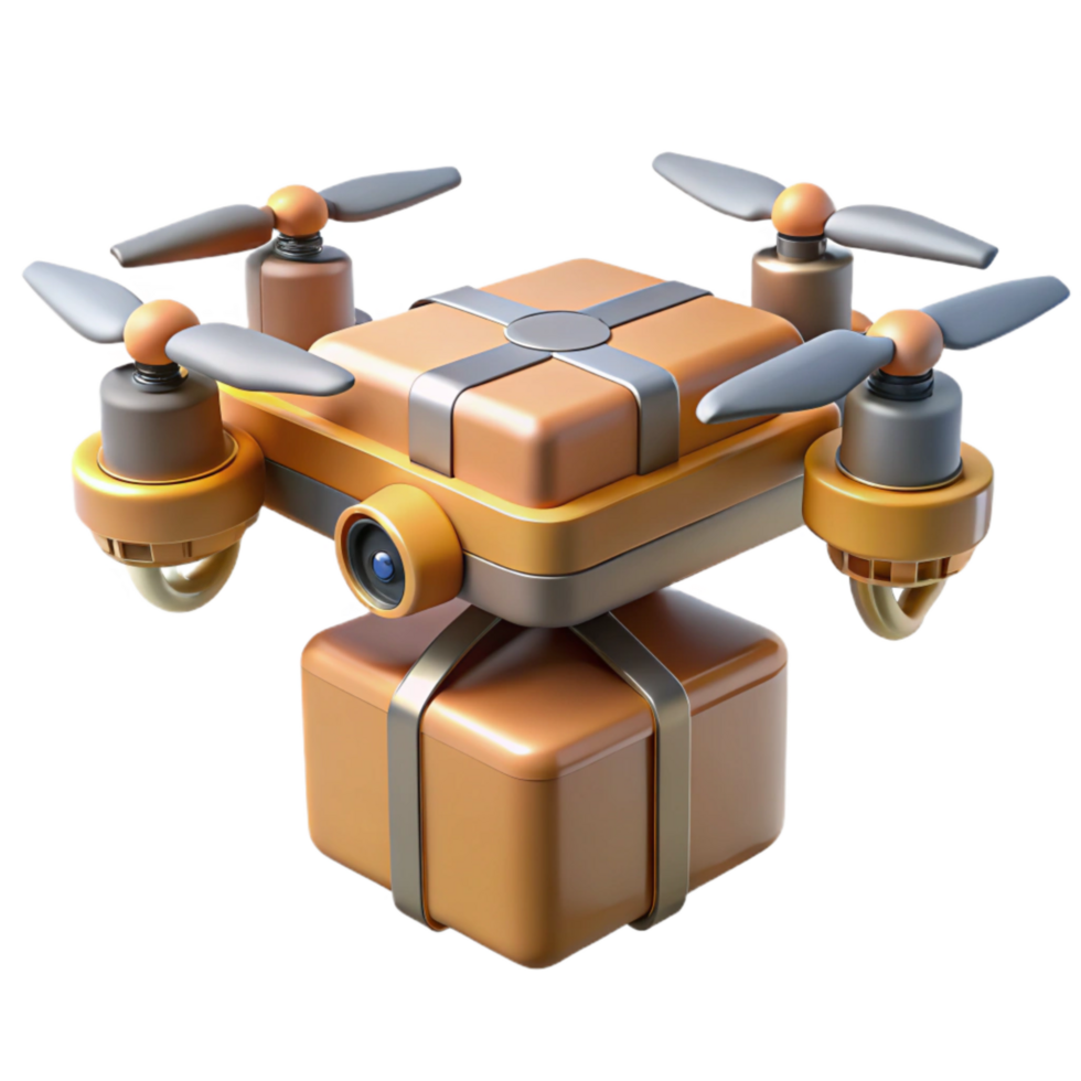 vibrant contemporary Automated Delivery Drone Side View Transparent Background authentic png