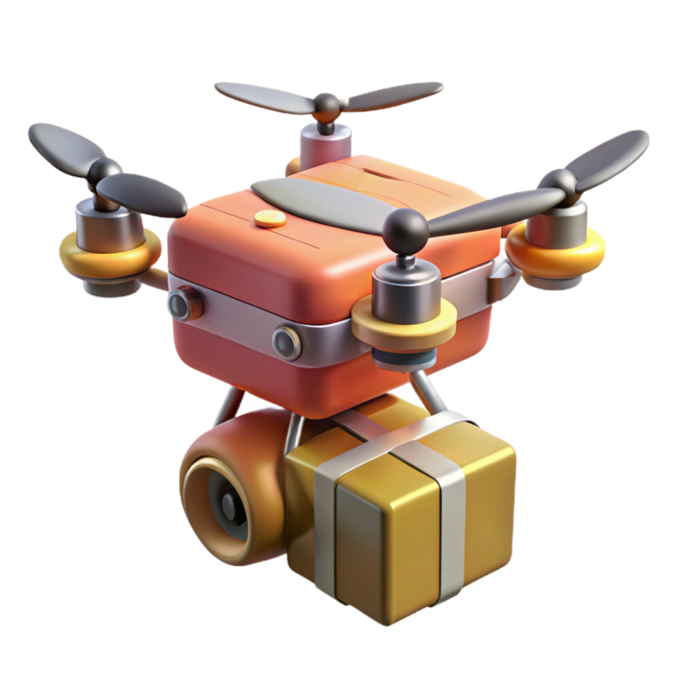 vibrant minimalist Automated Delivery Drone Side View Transparent Background exclusive png