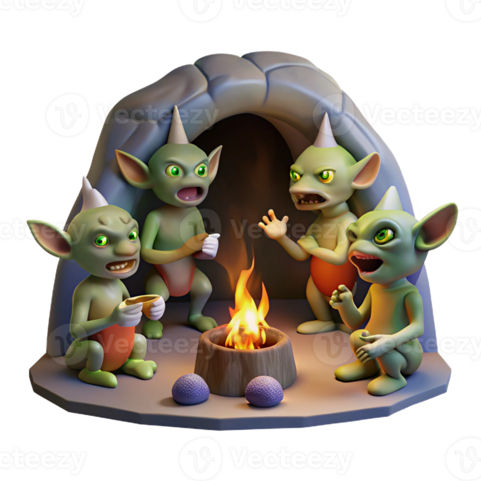 extraordinary traditional A Group of Goblins Feasting in a Dark Cav professional png