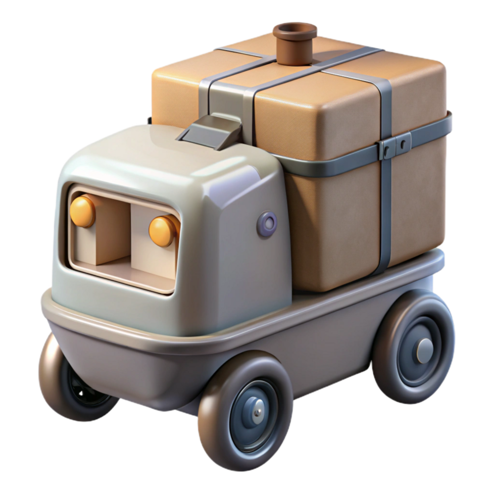 dramatic minimalist Automated Delivery Robot Side View Transparent Background high quality png