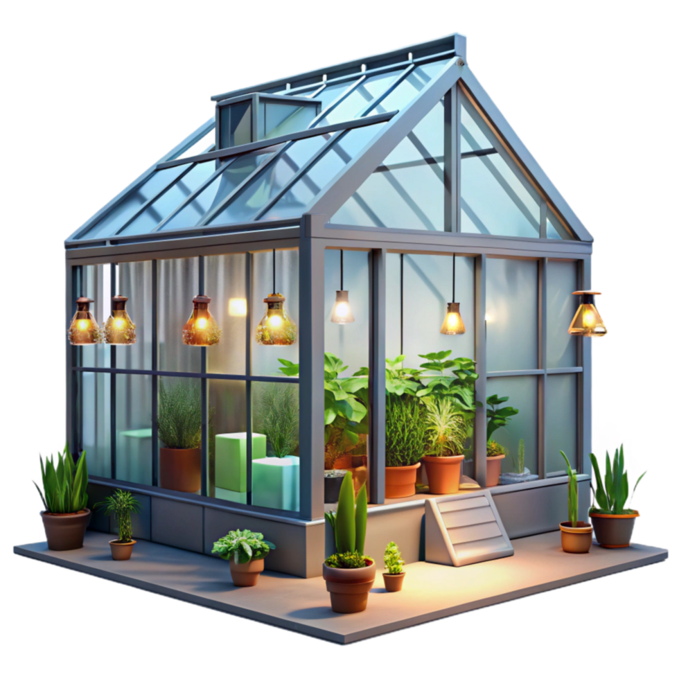 wonderful artistic Automated Greenhouse Interior Bright Lighting Transparent Background detailed png