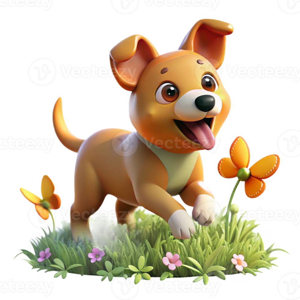 serene traditional A Playful Puppy Chasing a Butterfly in A original png