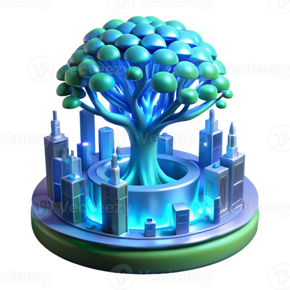 dramatic contemporary A Bioluminescent Tree Powering a Futuri high quality png