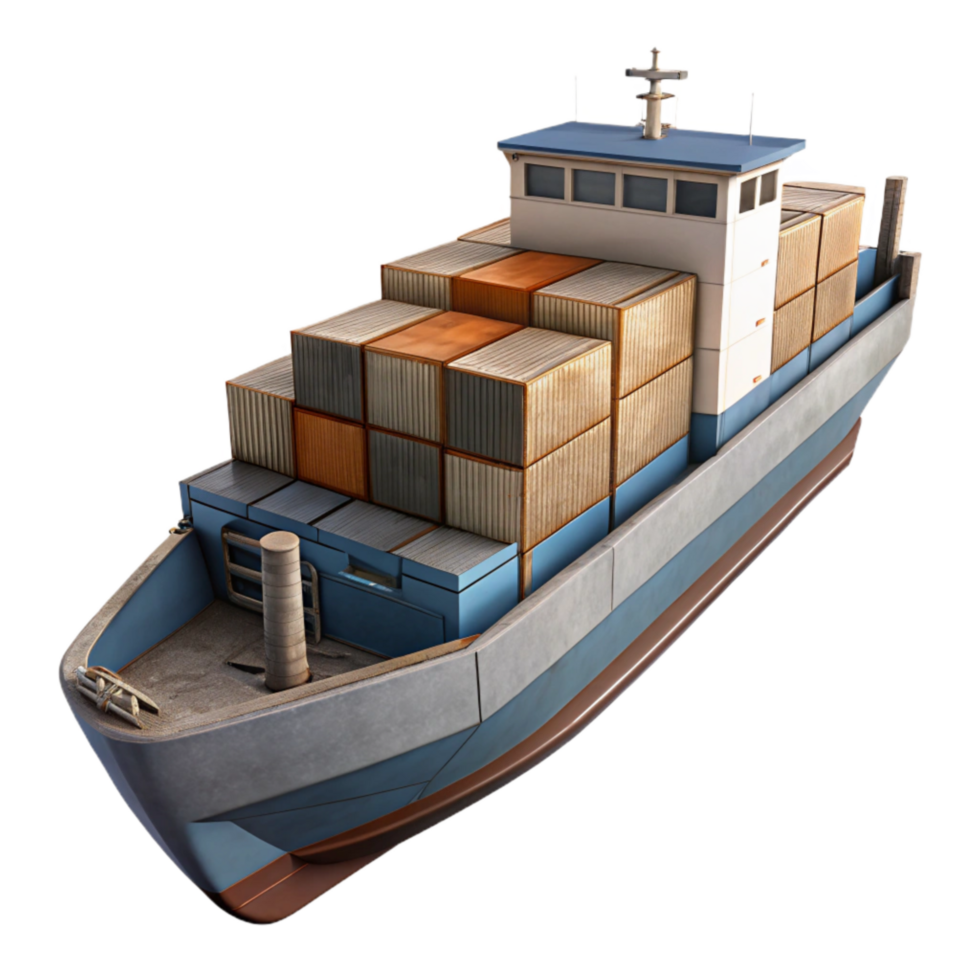 vibrant minimalist Autonomous Cargo Ship Side View Transparent Background png