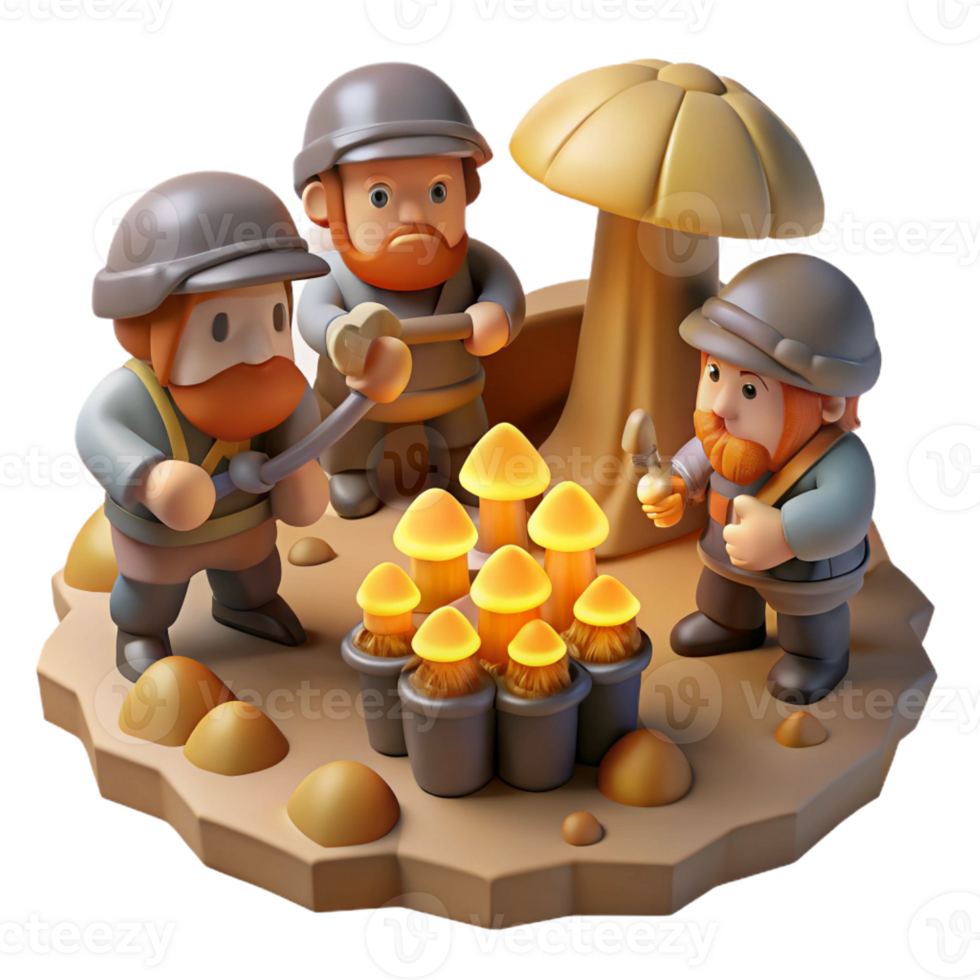elegant modern A Group of Dwarves Mining for Gems in A professional png
