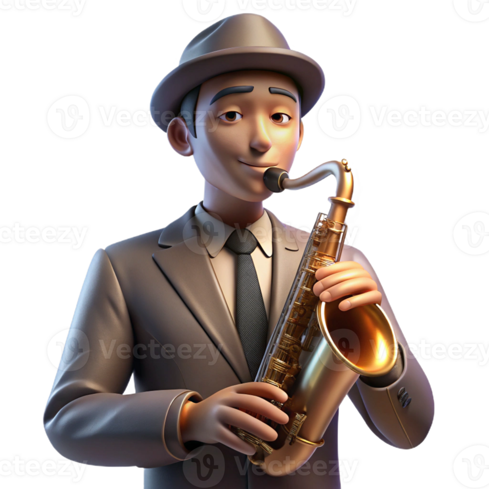magnificent vintage Portrait of a Soulful Musician with a Sax 4K png