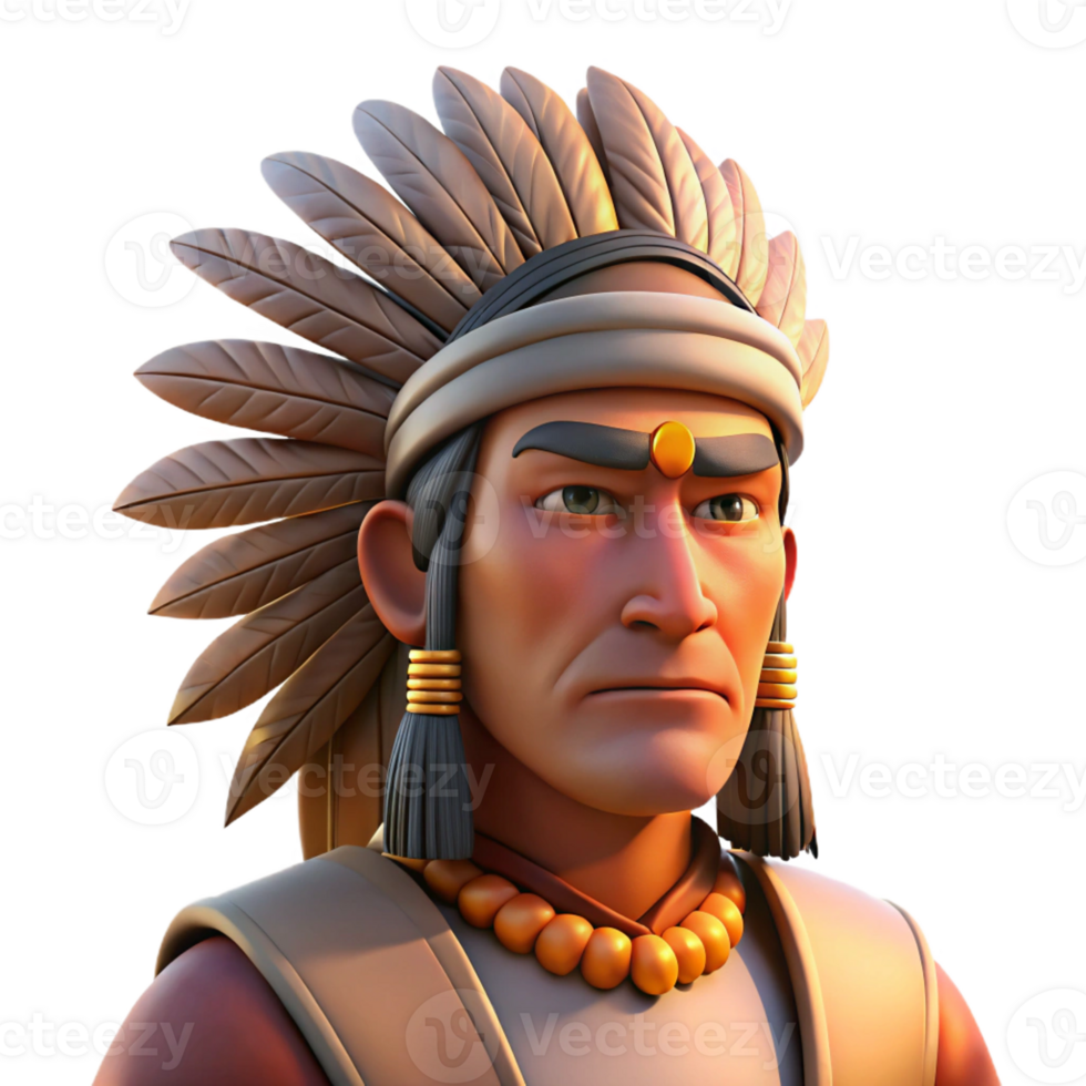 serene artistic Portrait of a Stoic Native American Chief authentic png
