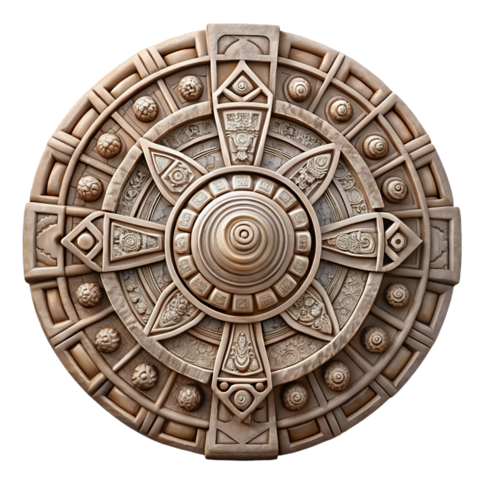 elegant traditional Aztec Calendar Stone Detailed Carving Cutout Element detailed png