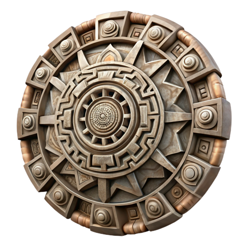 magnificent classic Aztec Calendar Stone Detailed Carving Cutout Element authentic png