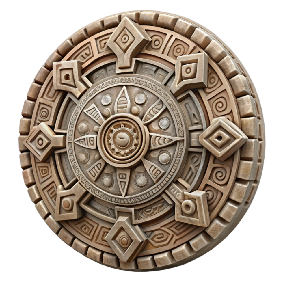 vibrant contemporary Aztec Calendar Stone Detailed Carving Cutout Element detailed png