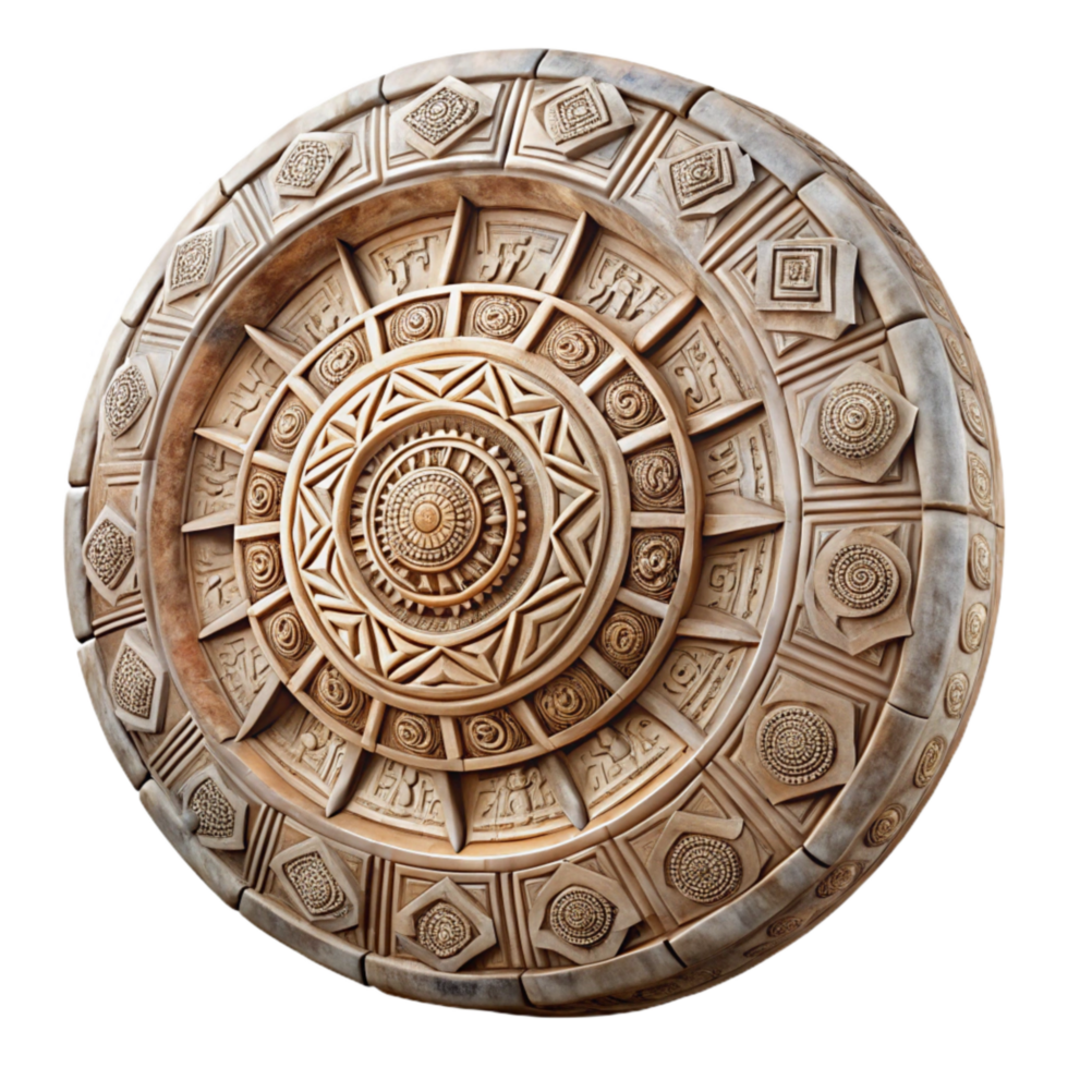 stunning contemporary Aztec Calendar Stone Detailed Carving Cutout Element high resolution png