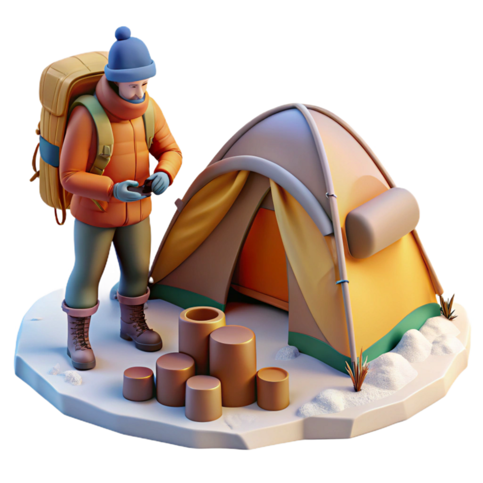 beautiful minimalist Backpacker Setting Up Tent Element authentic png