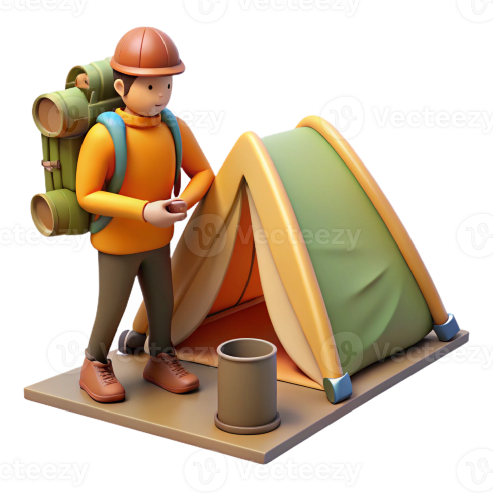 vibrant creative Backpacker Setting Up Tent Element detailed png