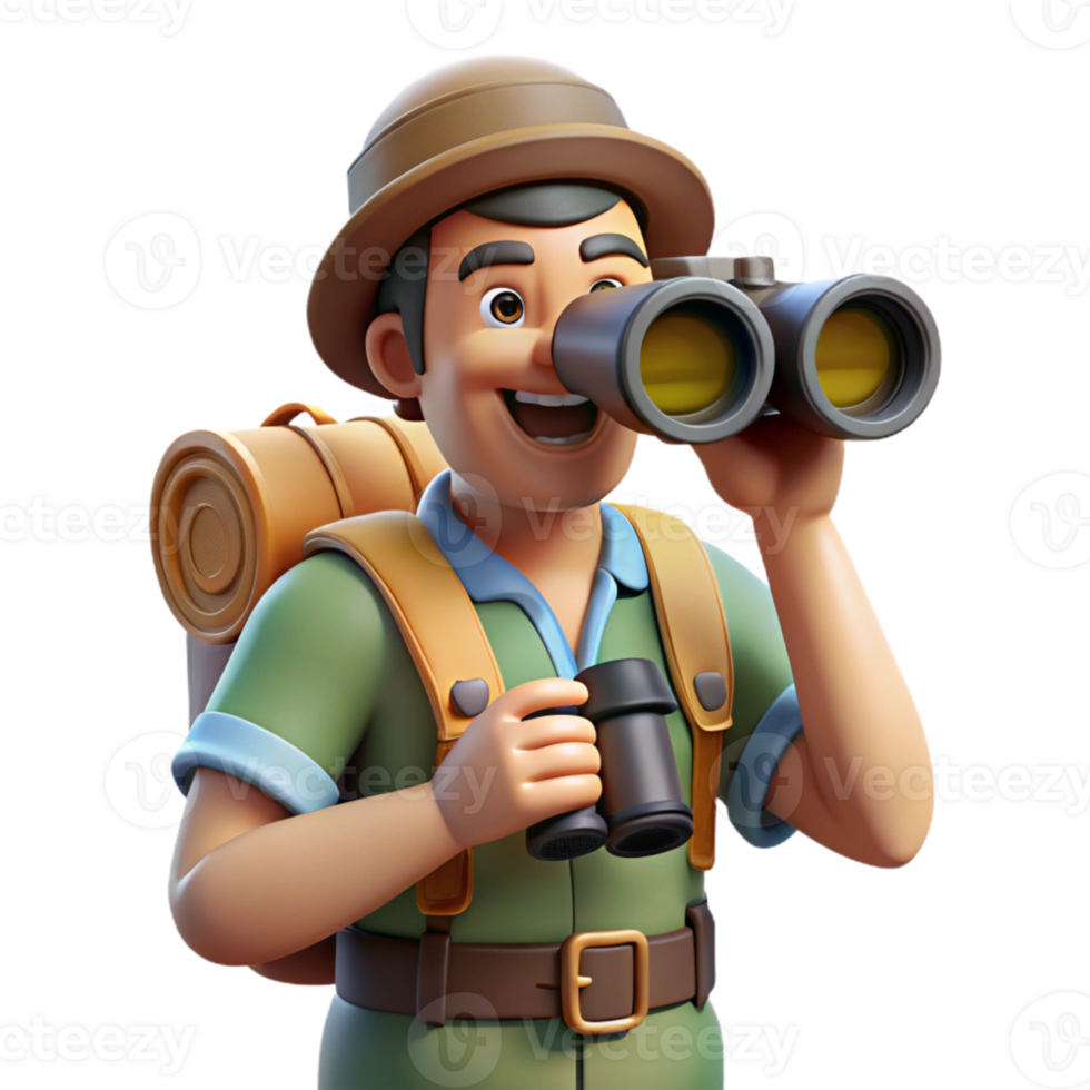 wonderful rustic Backpacker with Binoculars Observing Wildlife Cutout genuine png