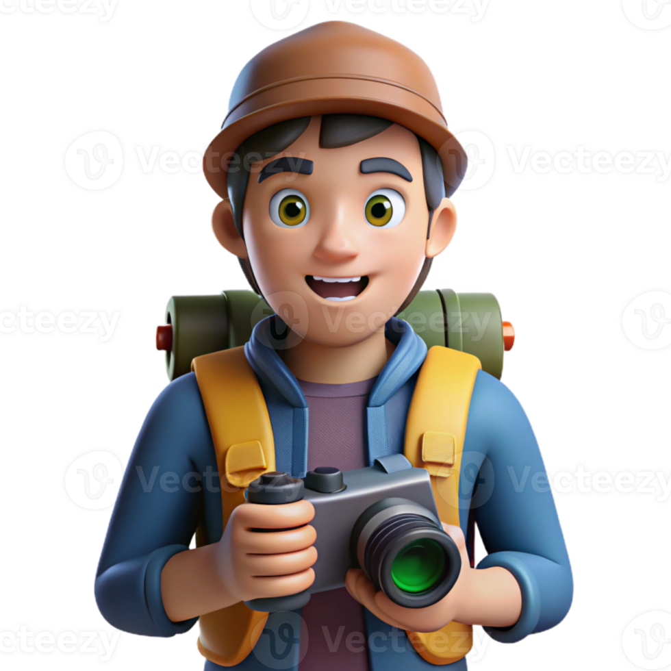 dramatic modern Backpacker with Camera Transparent Background high quality png