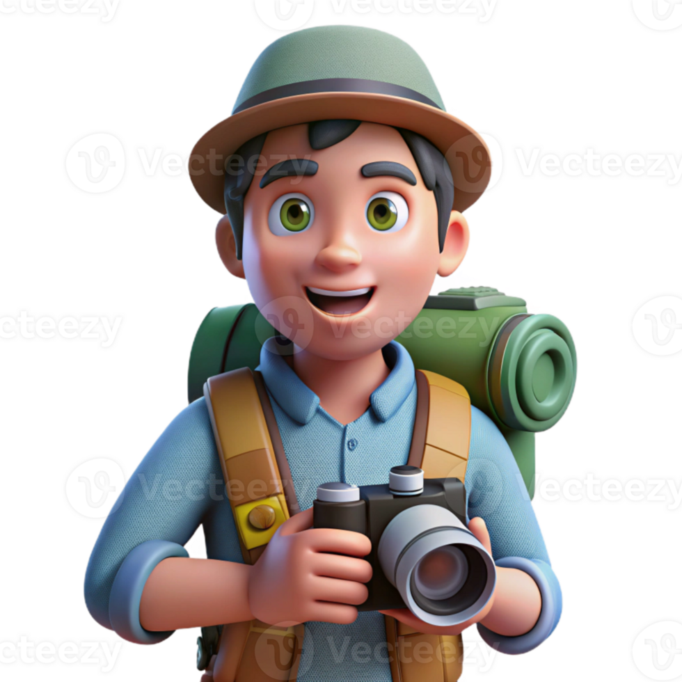 dramatic modern Backpacker with Camera Transparent Background premium png