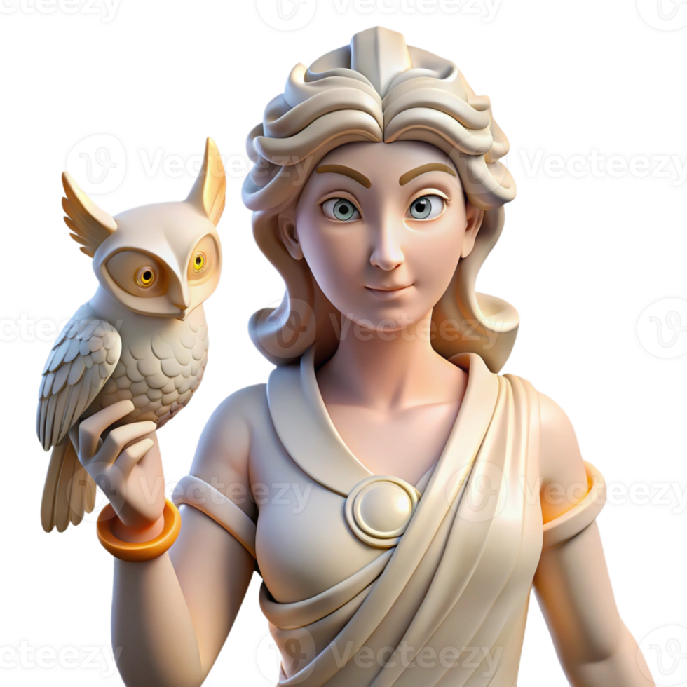 magnificent traditional A Wise Athena Holding an Owl Radiating original png