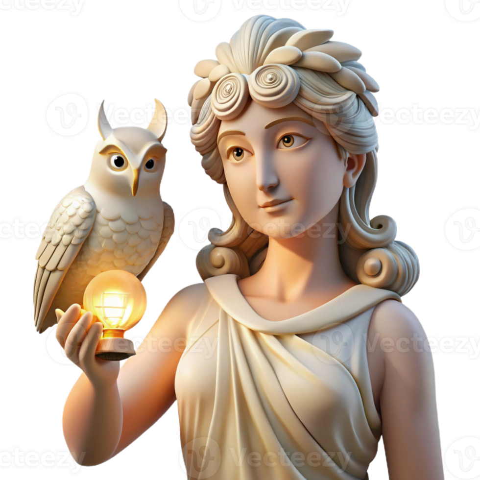 impressive classic A Wise Athena Holding an Owl Radiating exclusive png