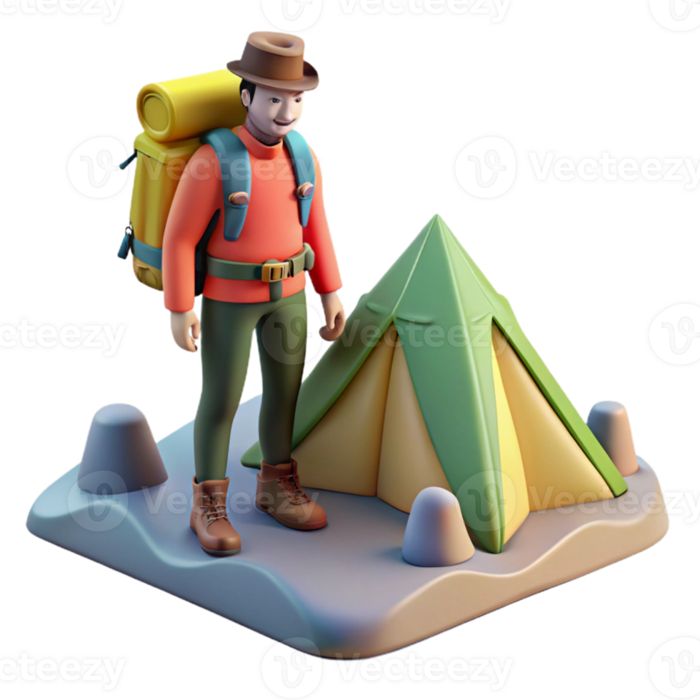 wonderful minimalist Backpacker with Tent on Mountain Ridge original png