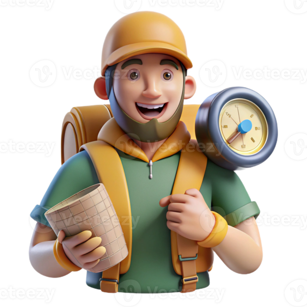 impressive artistic Backpacker with Map and Compass Cutout premium png