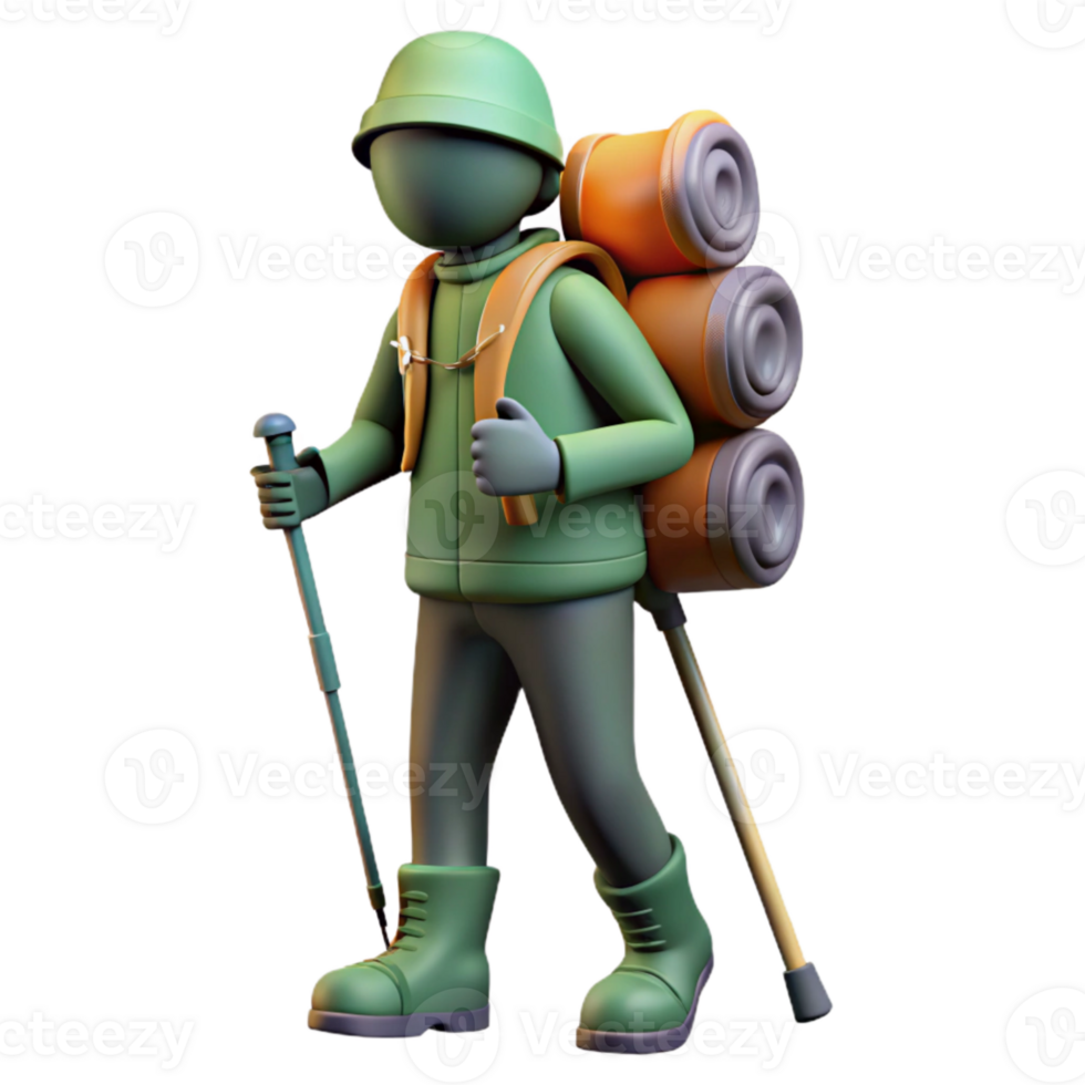 serene classic Backpacker with Trekking Poles Silhouette png