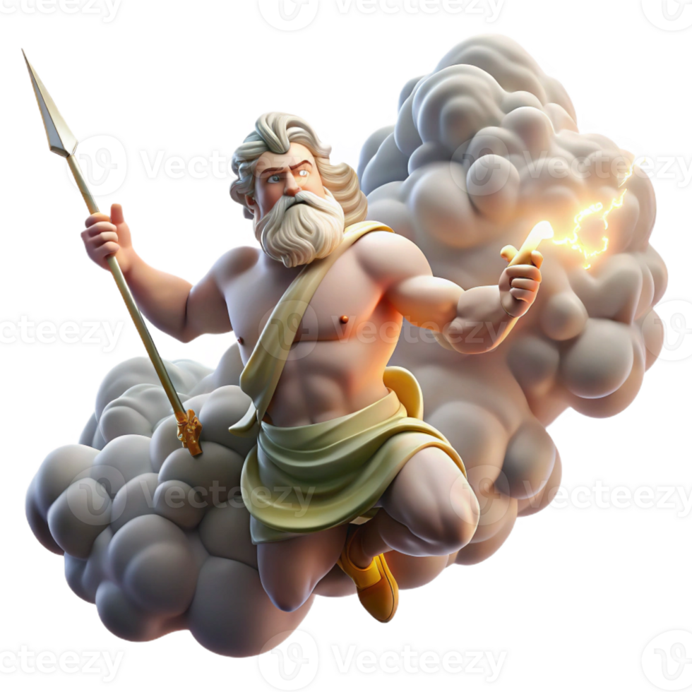 dramatic modern Zeus Hurling a Thunderbolt Clouds Swirli genuine png