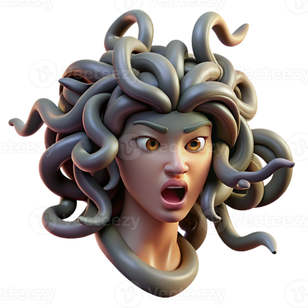 serene minimalist Medusa Snakes Writhing in Her Hair Tur premium png