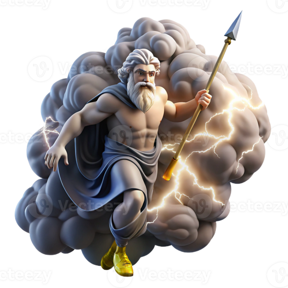 vibrant rustic Zeus Hurling a Thunderbolt from Mount O 4K png