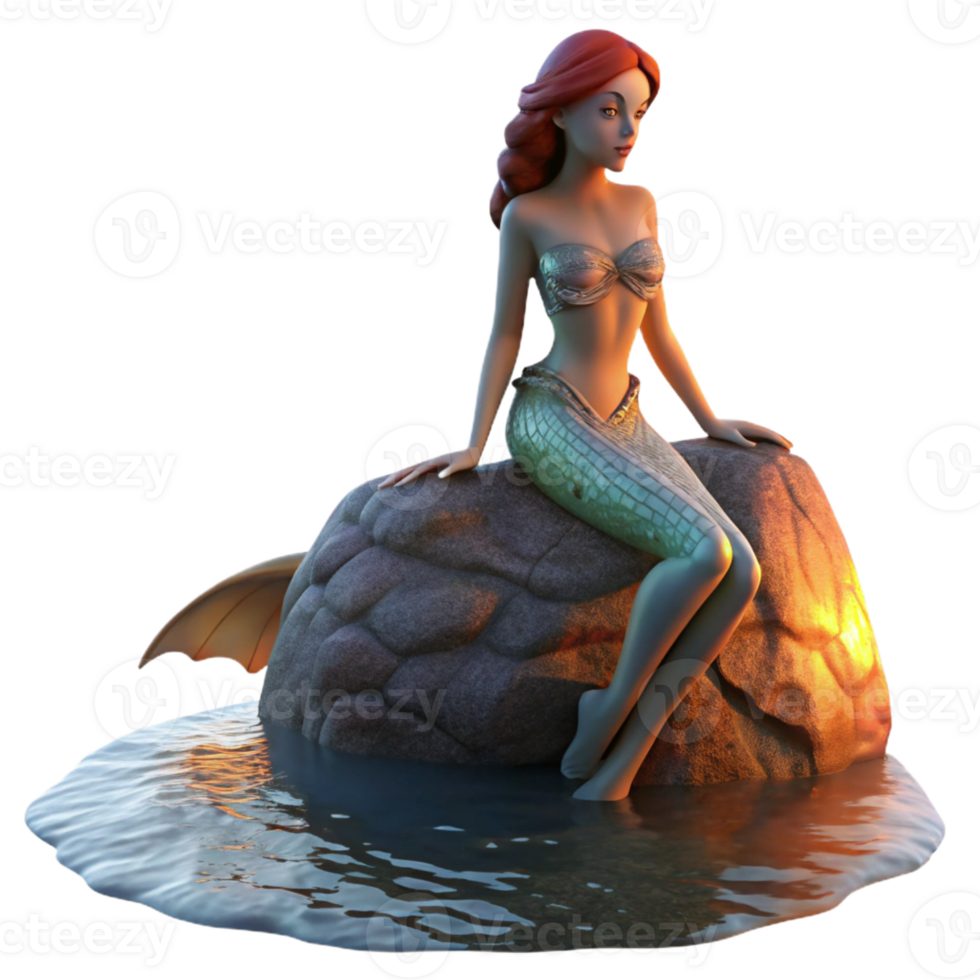 impressive traditional A Mournful Siren Perched on a Rock Dra premium png