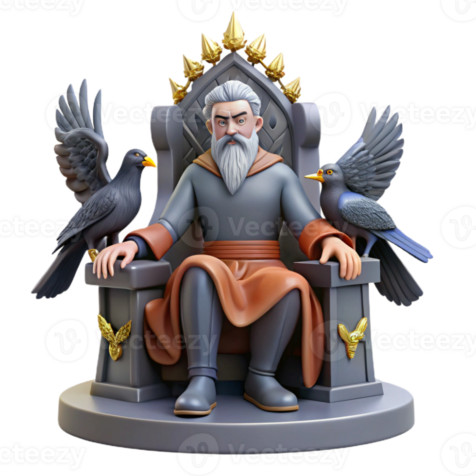 elegant contemporary Odin Seated on His Throne Ravens Perched high resolution png
