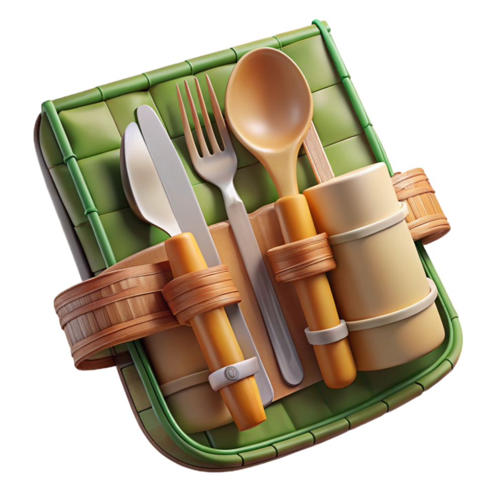 wonderful abstract Bamboo Cutlery Set with Pouch Cutout premium png