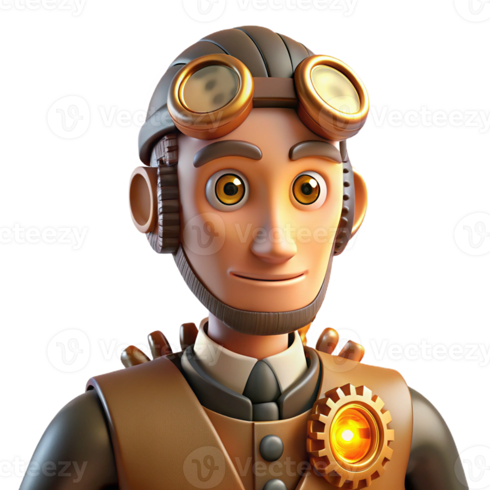 wonderful modern Whimsical Clockwork Robot Portrait 4K png