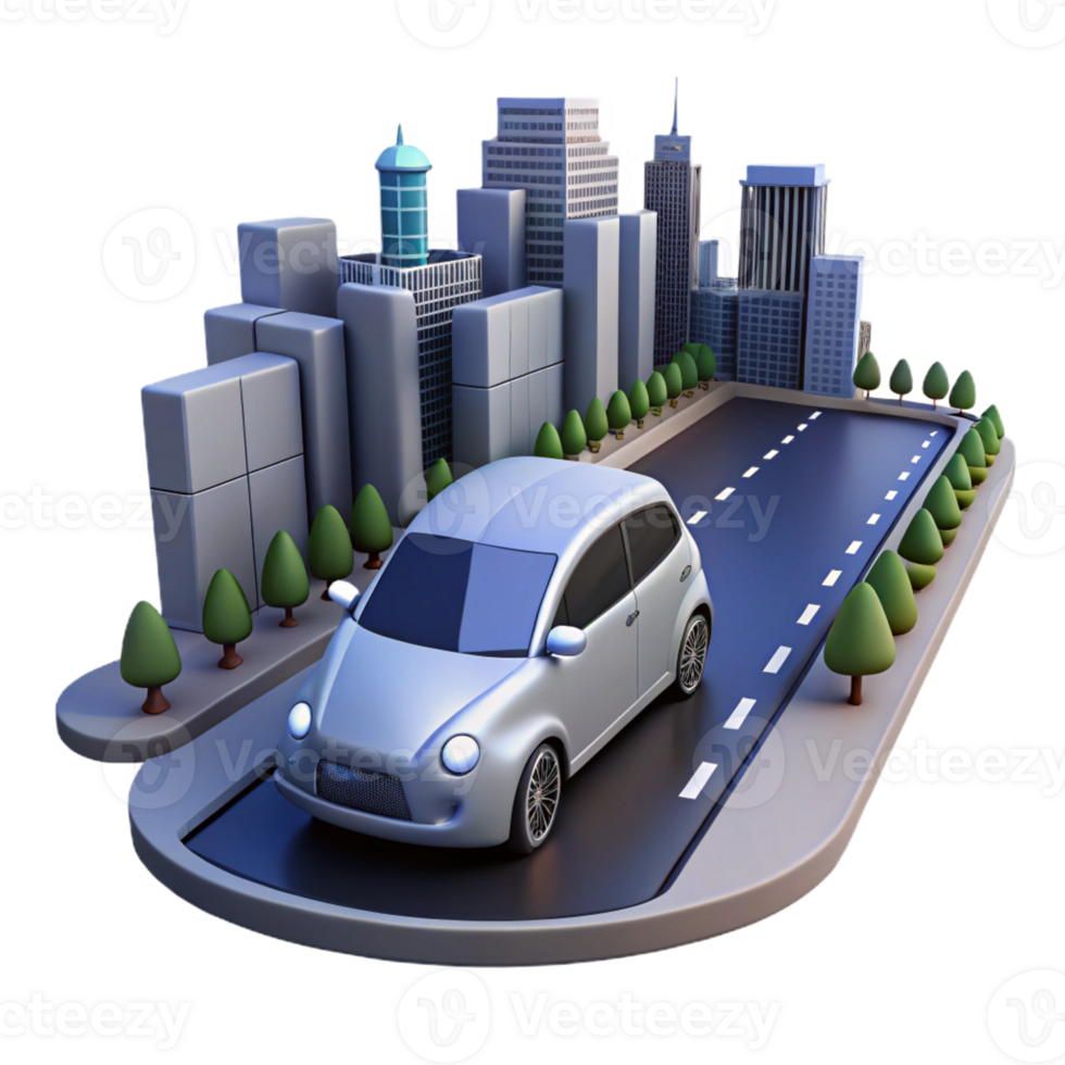 vibrant creative A Self Driving Car Navigating a Busy City detailed png