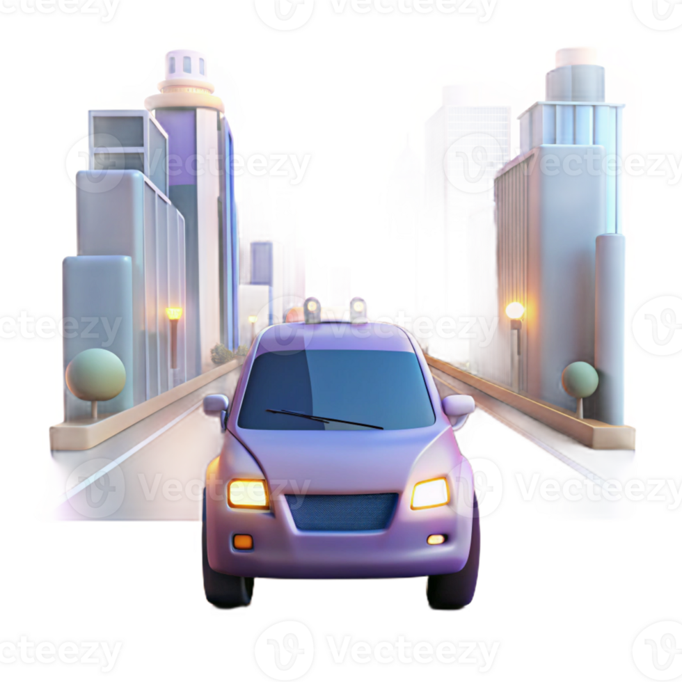 impressive contemporary A Self Driving Car Navigating a Busy City detailed png