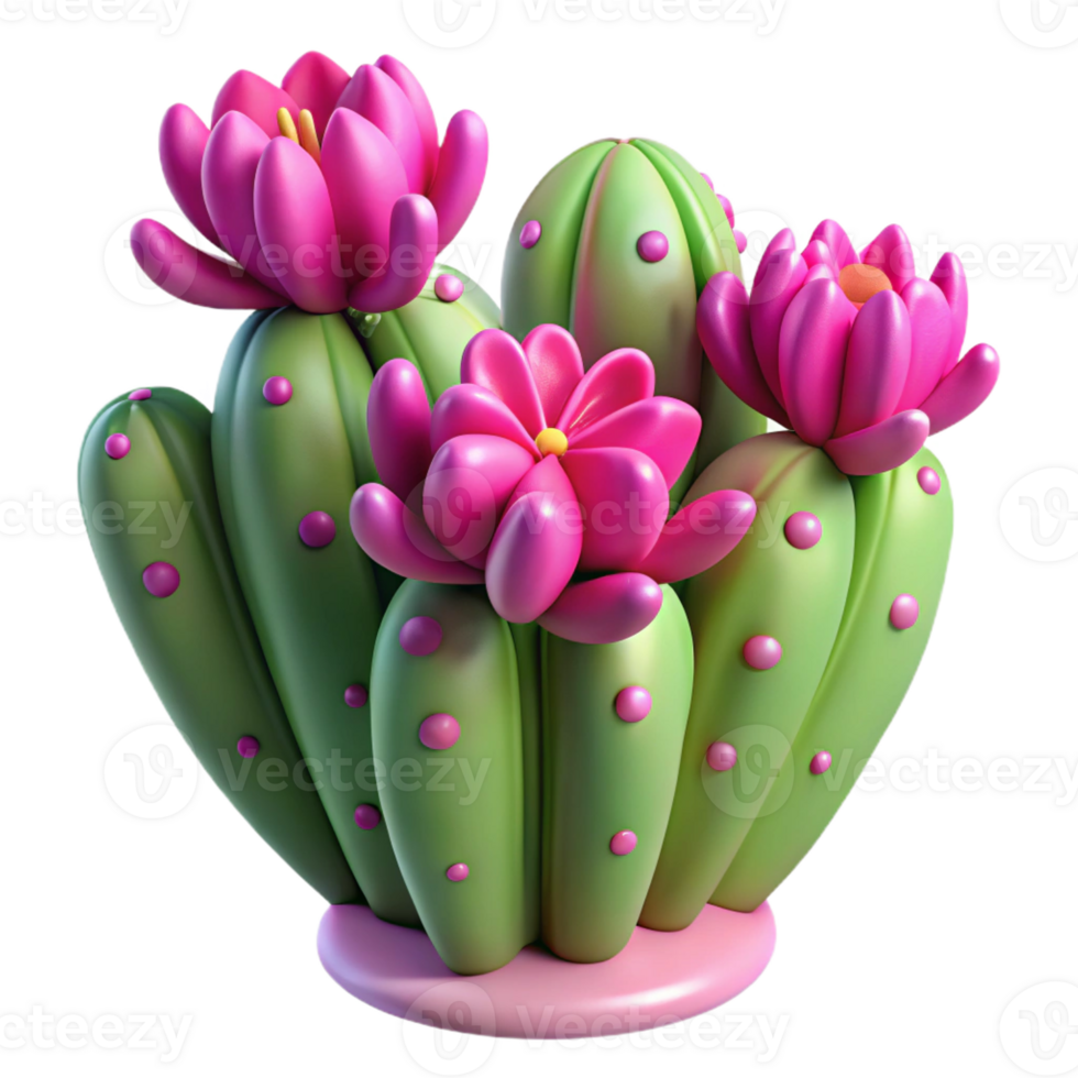 beautiful minimalist Desert Cactus with Pink Flower genuine png
