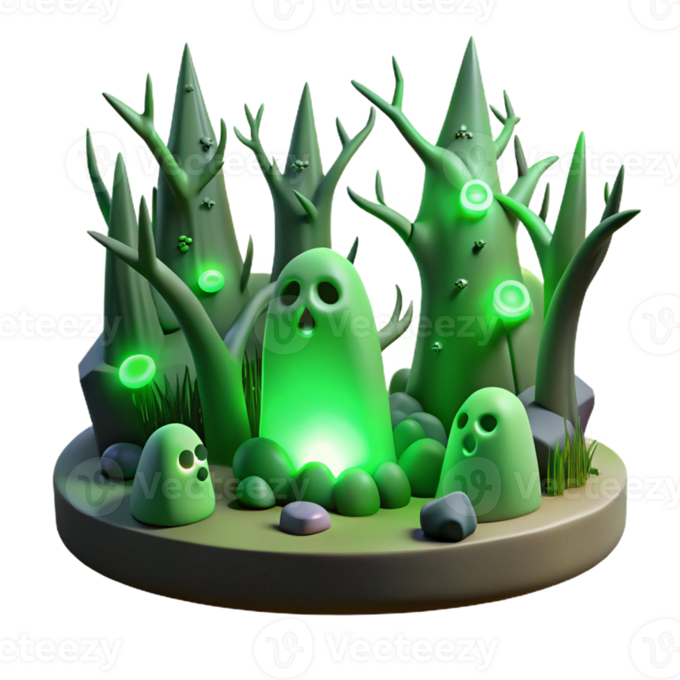 dramatic artistic A Haunted Forest Filled with Glowing Will high quality png