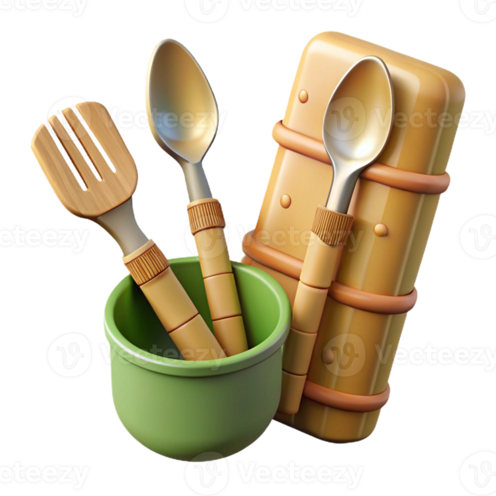 elegant abstract Bamboo Utensil Set Spoon Fork Knife Cutout detailed png