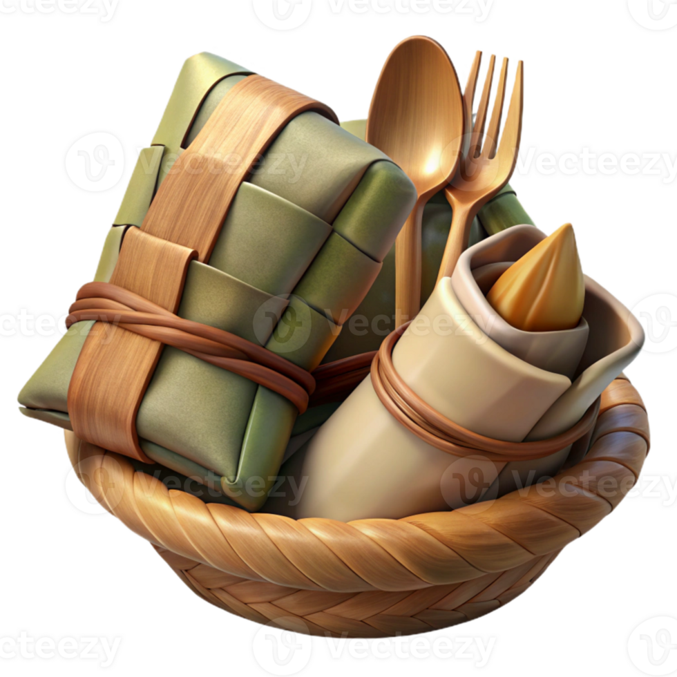 impressive vintage Bamboo Utensils in a Cloth Wrap Transparent Background high resolution png