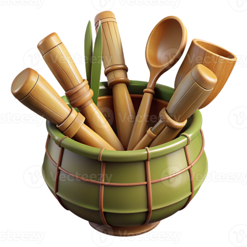 stunning rustic Bamboo Utensils Set Angled View Cutout authentic png