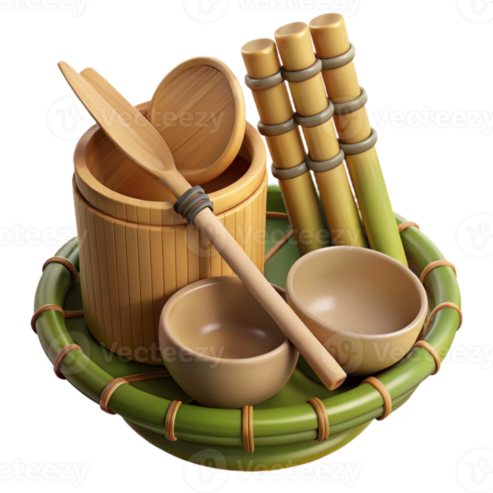vibrant abstract Bamboo Utensils Set Angled View Cutout professional png