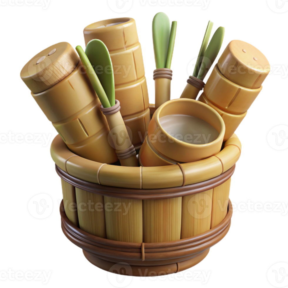 stunning vintage Bamboo Utensils Side View Transparent Background png