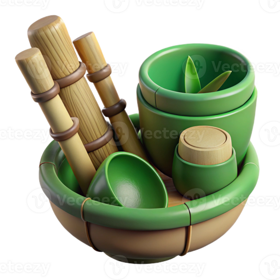 wonderful vintage Bamboo Utensils with Green Accents premium png