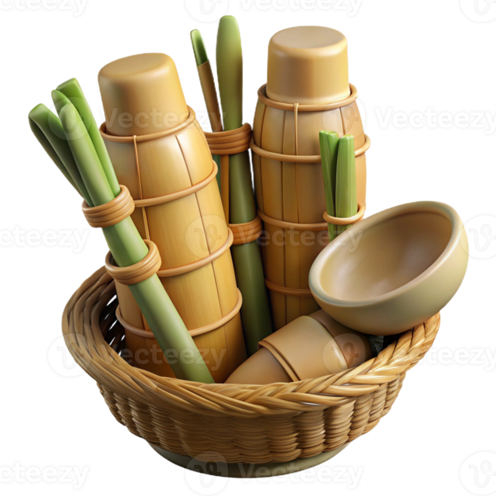 dramatic rustic Bamboo Utensils Side View Transparent Background professional png