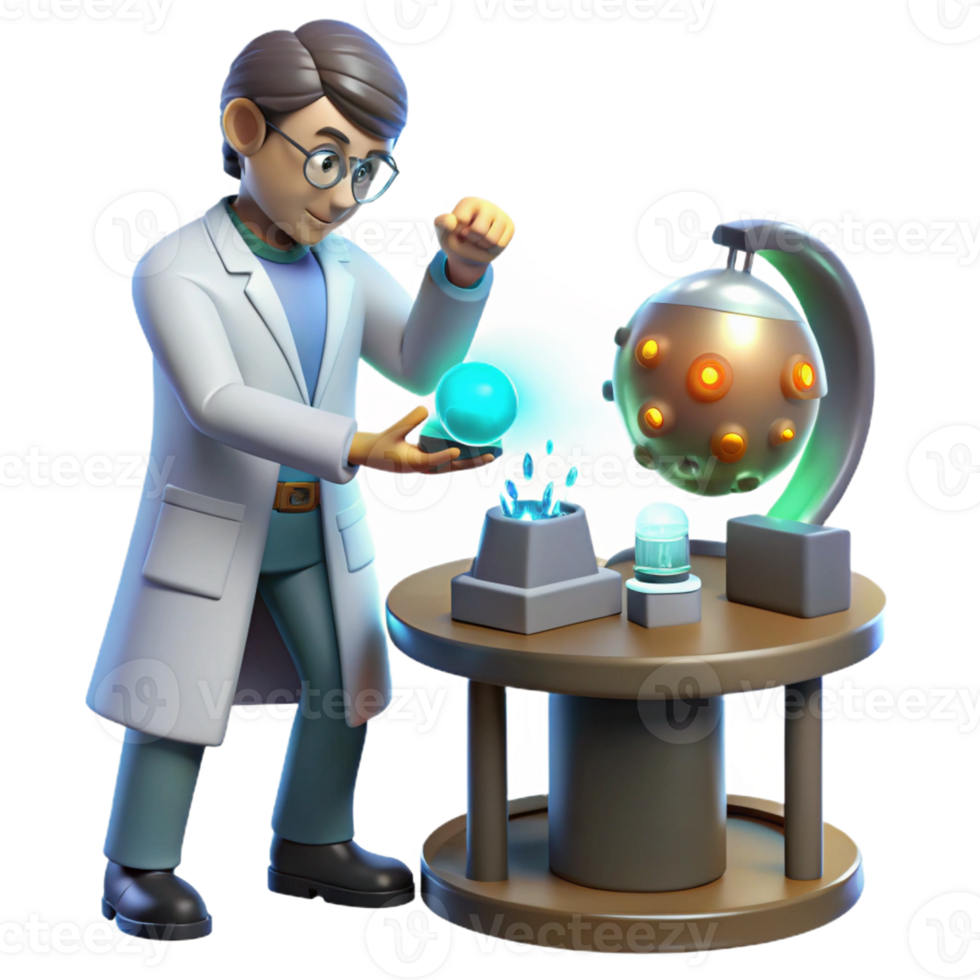 serene artistic A Lone Scientist Working in a Cluttered detailed png