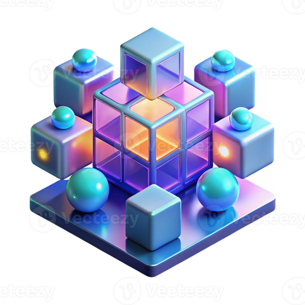 extraordinary rustic A Digital World Composed of Glowing Cube professional png